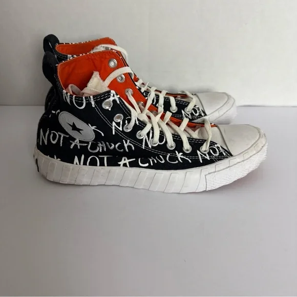 Converse Black and White High-Top Sneakers with Graffiti Design - Picture 6 of 7